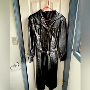 Ladies Vintage Full Length Genuine Leather Coat. Junior Size 12. Button & Belted